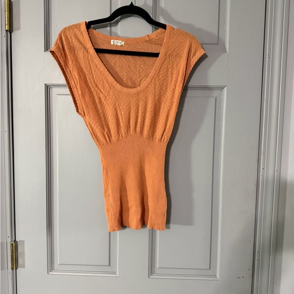 Free People Orange Knit Blouse